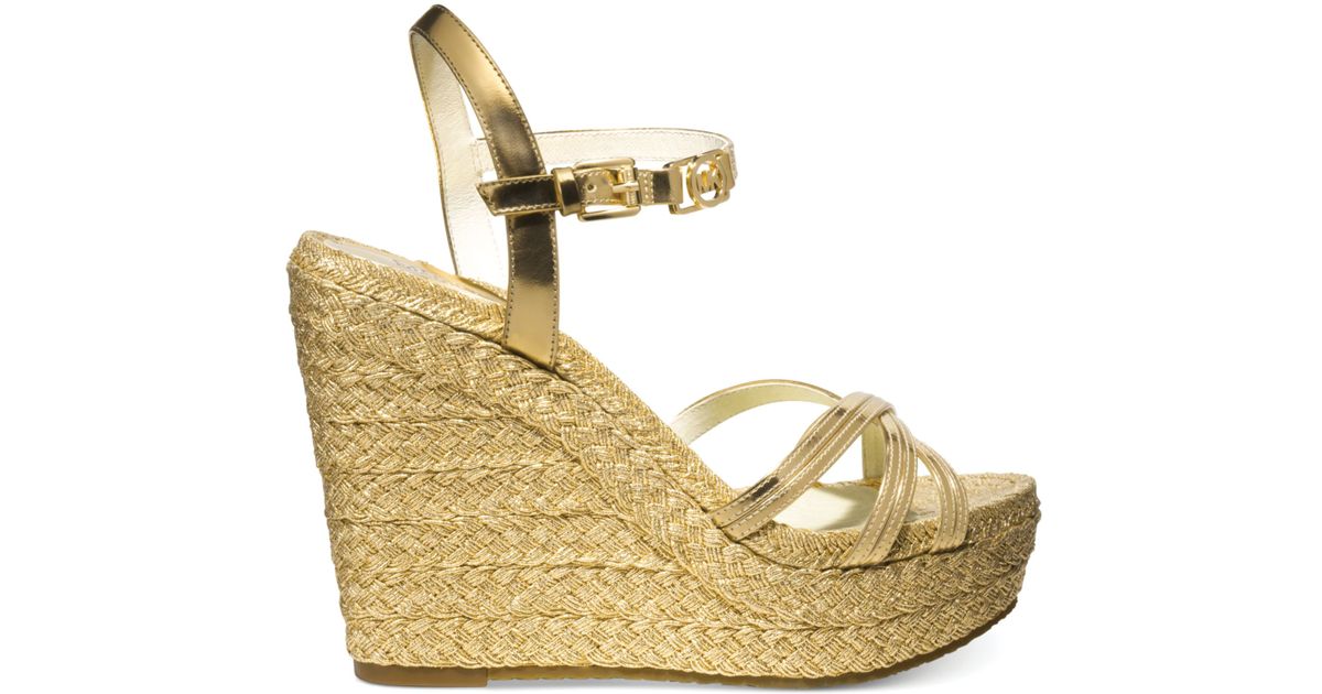 Michael Kors Michael Cicely Ankle Strap Platform Wedge Sandals in Metallic  | Lyst