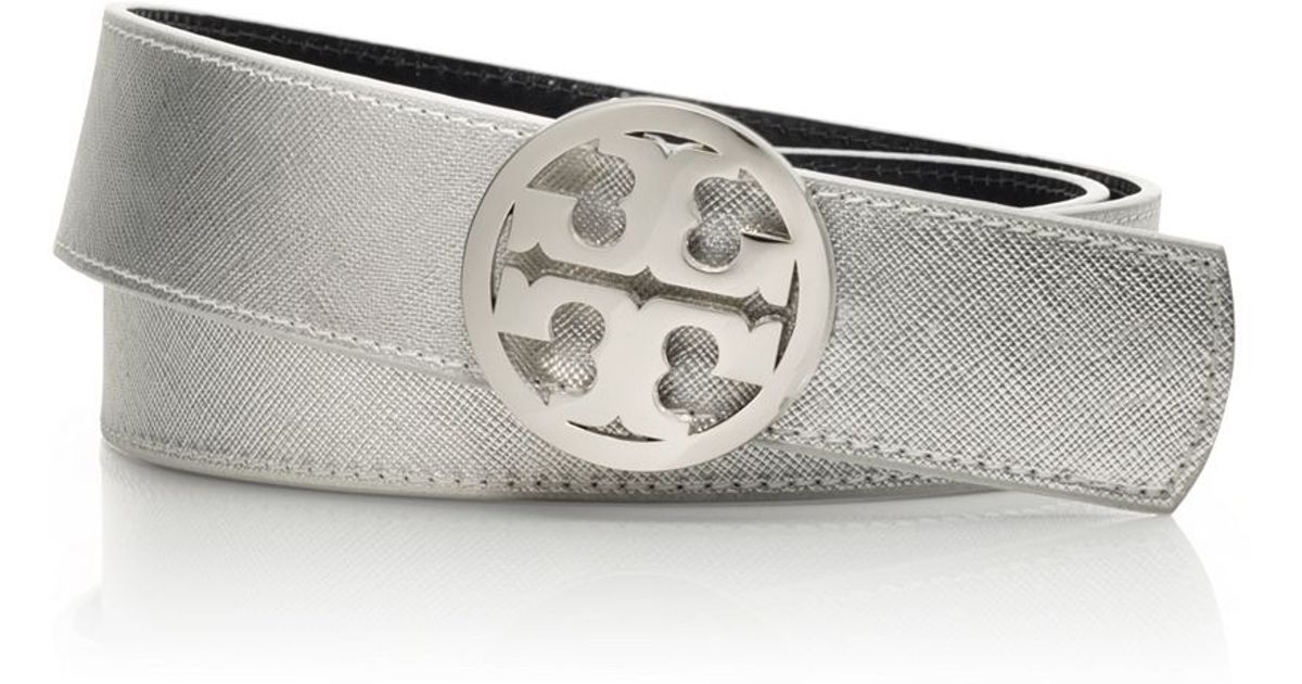 Tory Burch 1.5cm Logo Leather Reversible Belt in White Womens Belts Tory Burch Belts 