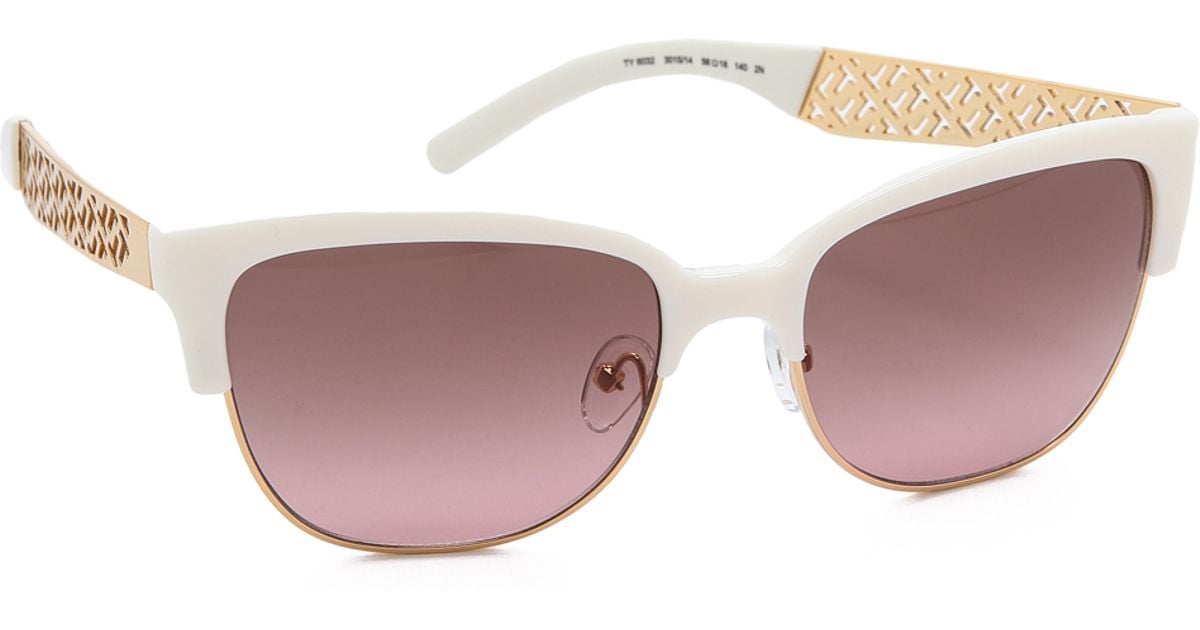Tory Burch Rimless Bottom Sunglasses Ivory Gold/Brown Rose Gradient