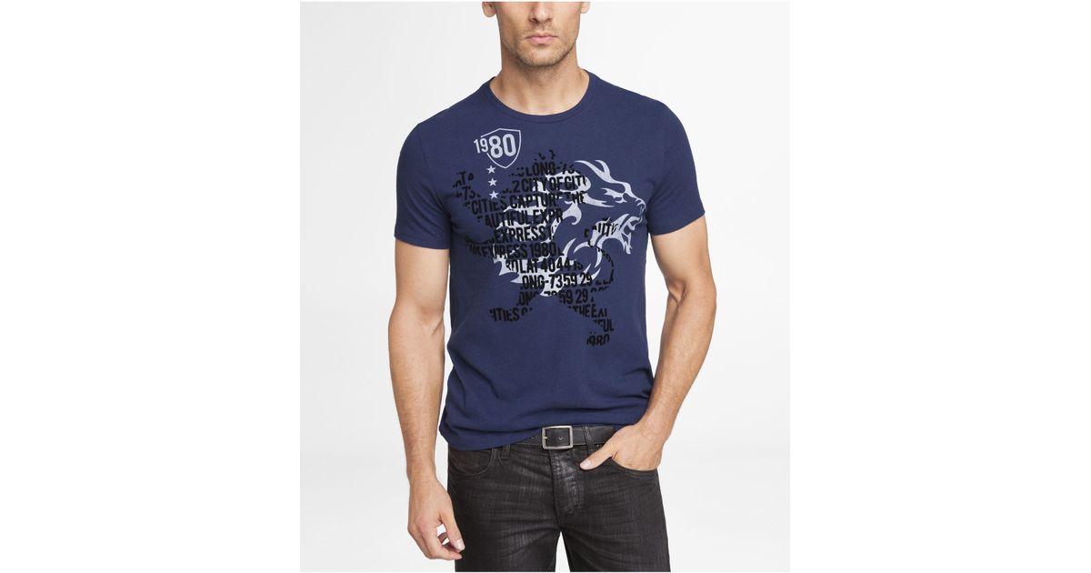 Express Graphic Tee Lion Leon in Blue 