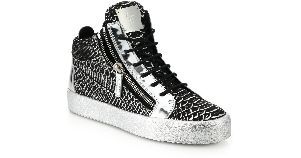 Giuseppe Zanotti Embossed Leather Double-zip Sneakers in Metallic for Men |  Lyst