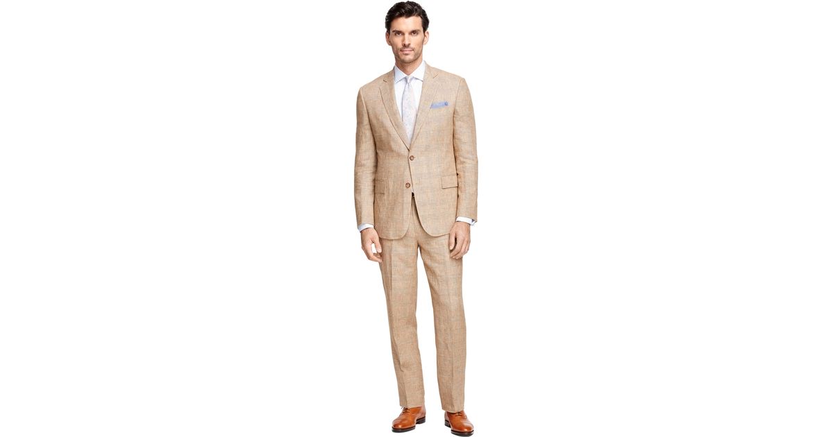 Brooks Brothers Regent Fit Plaid Linen Suit in Brown for Men Lyst