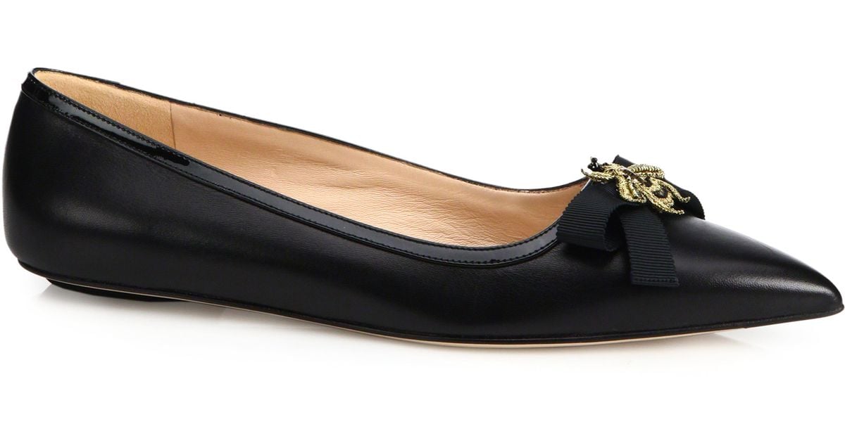 Gucci Moody Bee Leather Ballet Flats in 