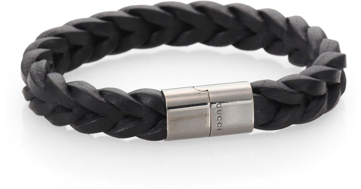 Gucci Woven Leather Bracelet in Black for Men Lyst
