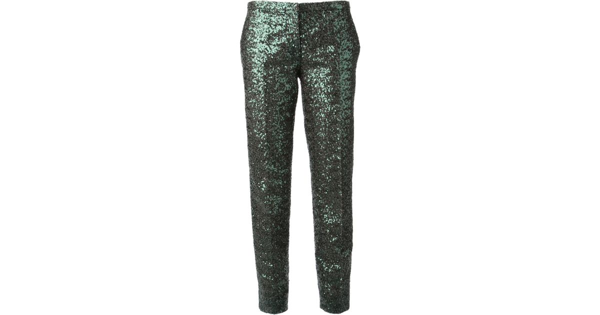 blue sequin trousers