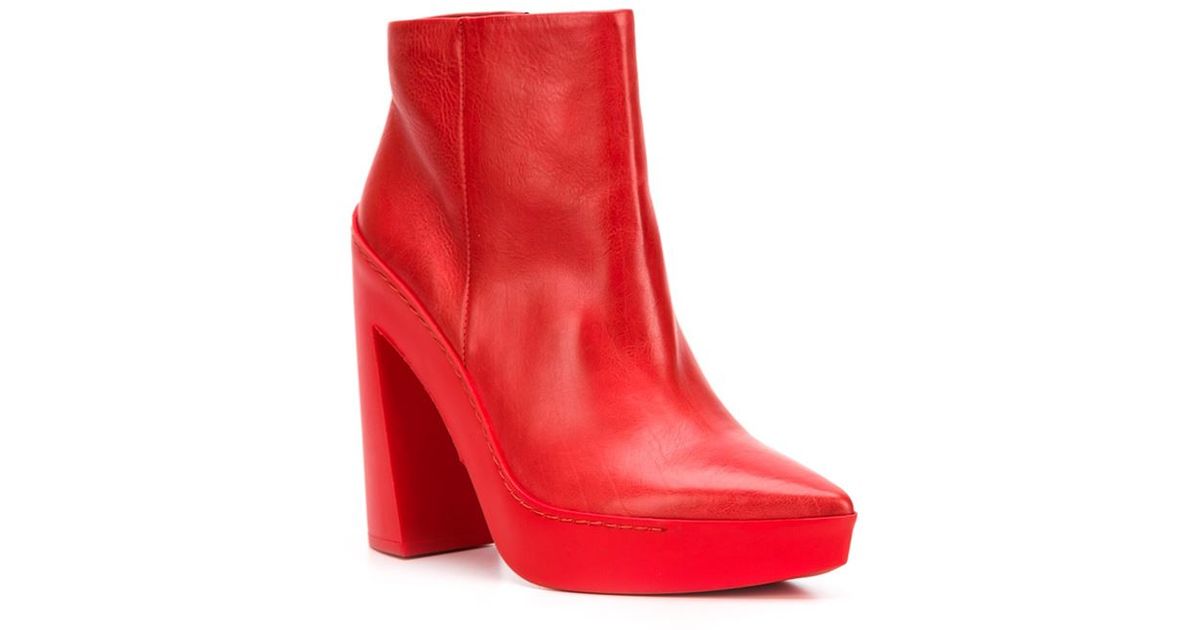 red chunky heel boots