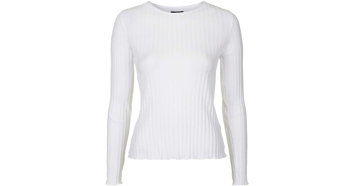 TOPSHOP Cotton Petite Round Neck Ribbed Top in White - Lyst