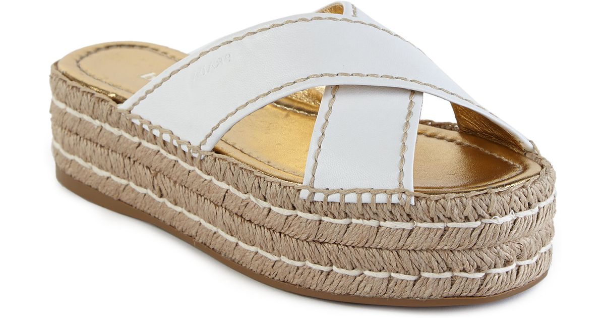 Prada Leather Double Platform Espadrille Slide Sandals in White (Natural) -  Lyst