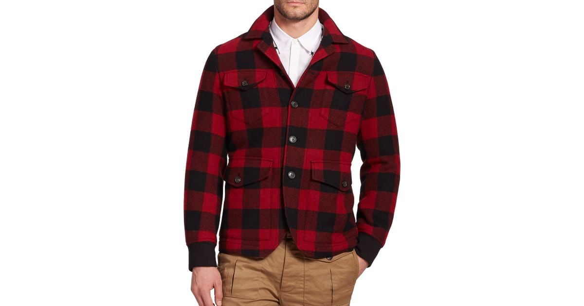 red and black plaid wool jacket