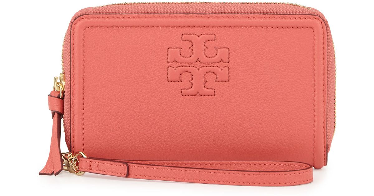 Lyst - Tory Burch Thea Zip-around Smartphone Wristlet Wallet in Pink