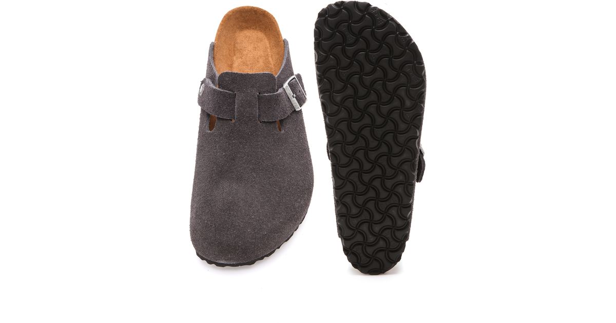 gray suede clogs