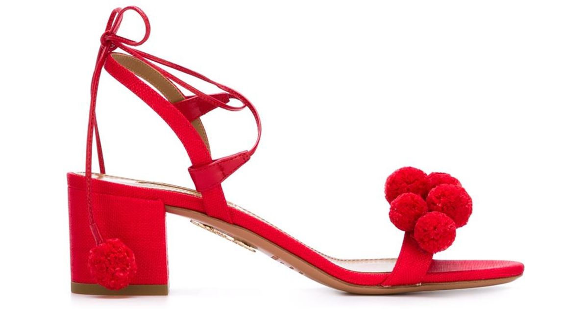 red pom pom sandals