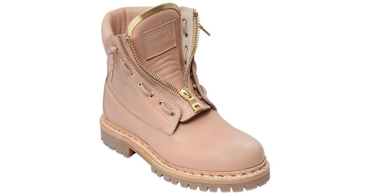 Balmain Taiga Leather Military Boots in Pink | Lyst