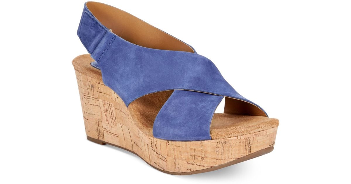 clarks blue suede wedge sandals