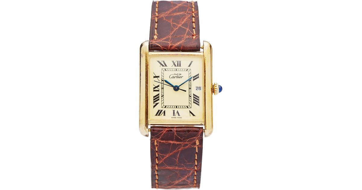 Tank must watch Cartier Brown in Gold plated - 21216191