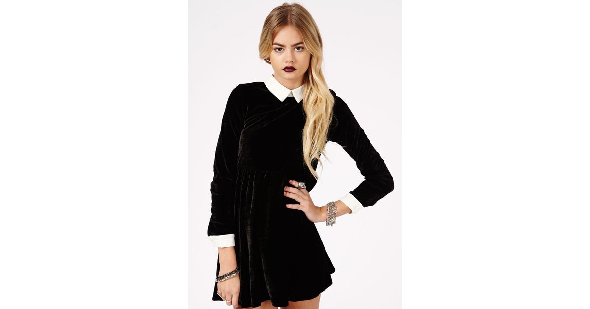 black skater dress with white collar