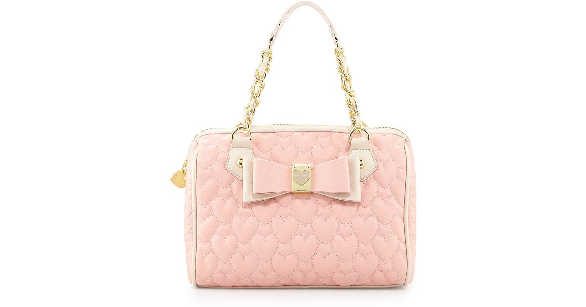 betsey johnson pink quilted heart purse