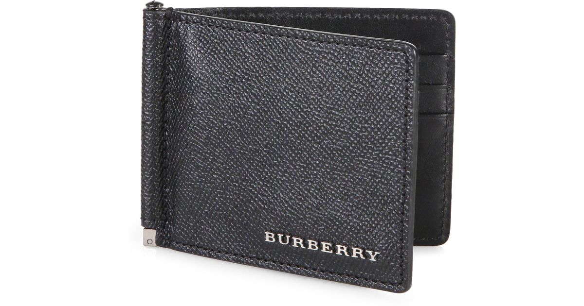 Burberry Leather Quillen Clip Wallet in Black for Men | Lyst