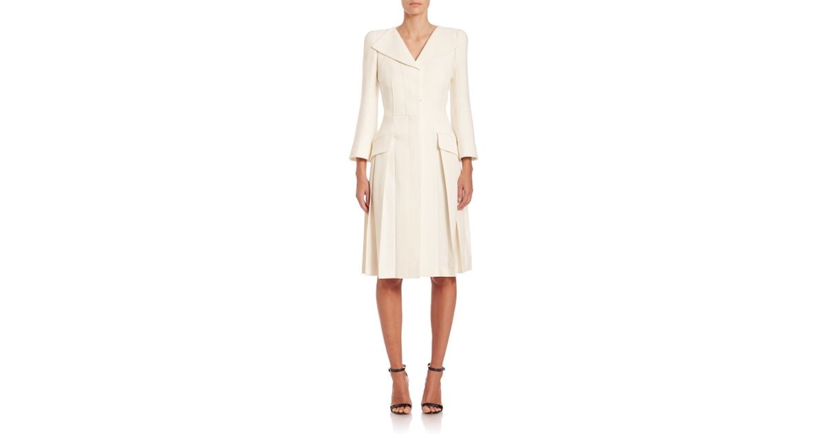 Alexander McQueen Pleated Fit-&-flare Coat in White | Lyst
