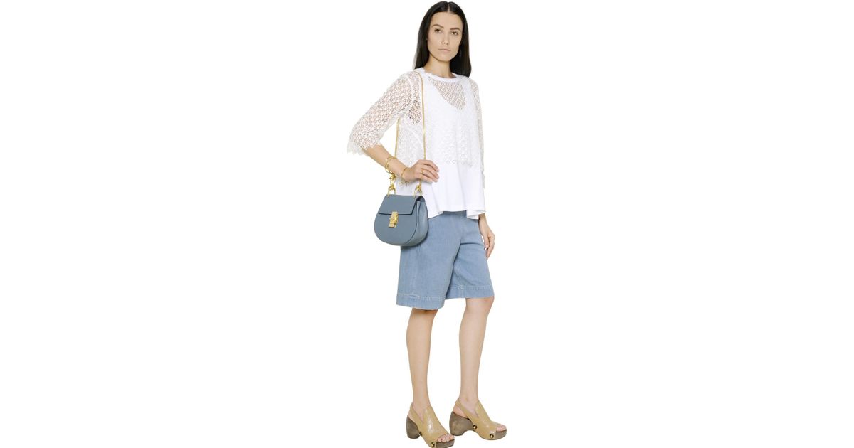 Chlo Small Drew Grained Nappa Leather Bag in Blue (CLOUDY BLUE ...  