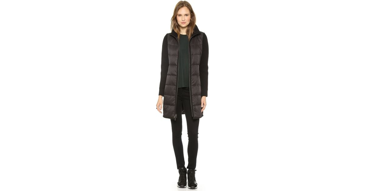 DKNY Puffer Coat with Knit Sleeves Blackblack Lyst