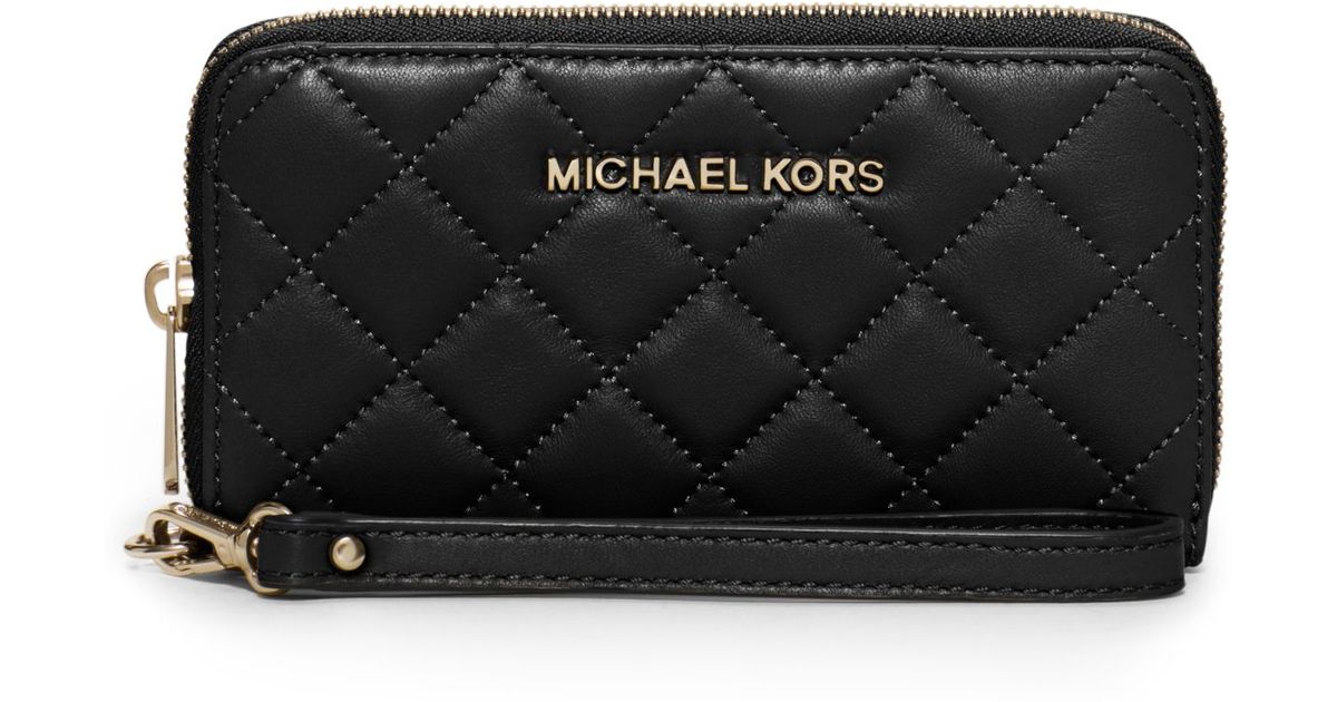 Michael Kors Susannah Large Quilted-leather Smartphone Wristlet in Black -  Lyst
