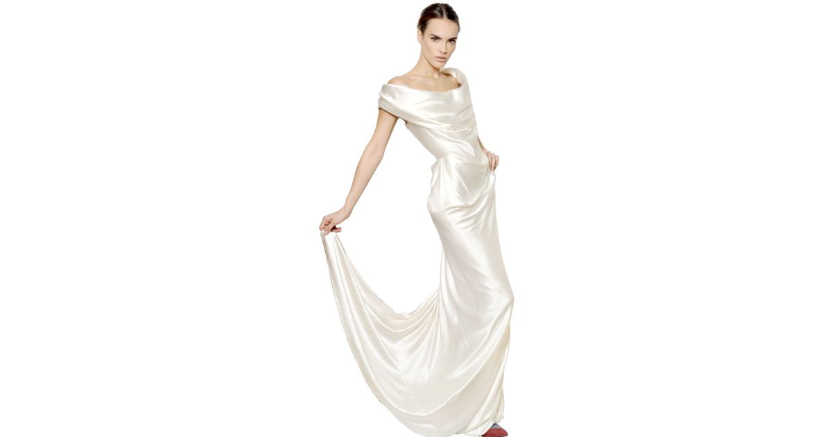 long cocotte dress in ivory silk crepe satin