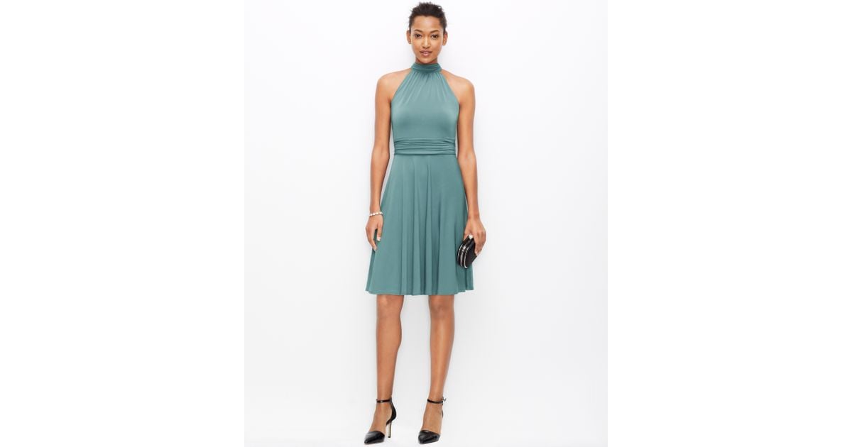 blue jersey halter dress