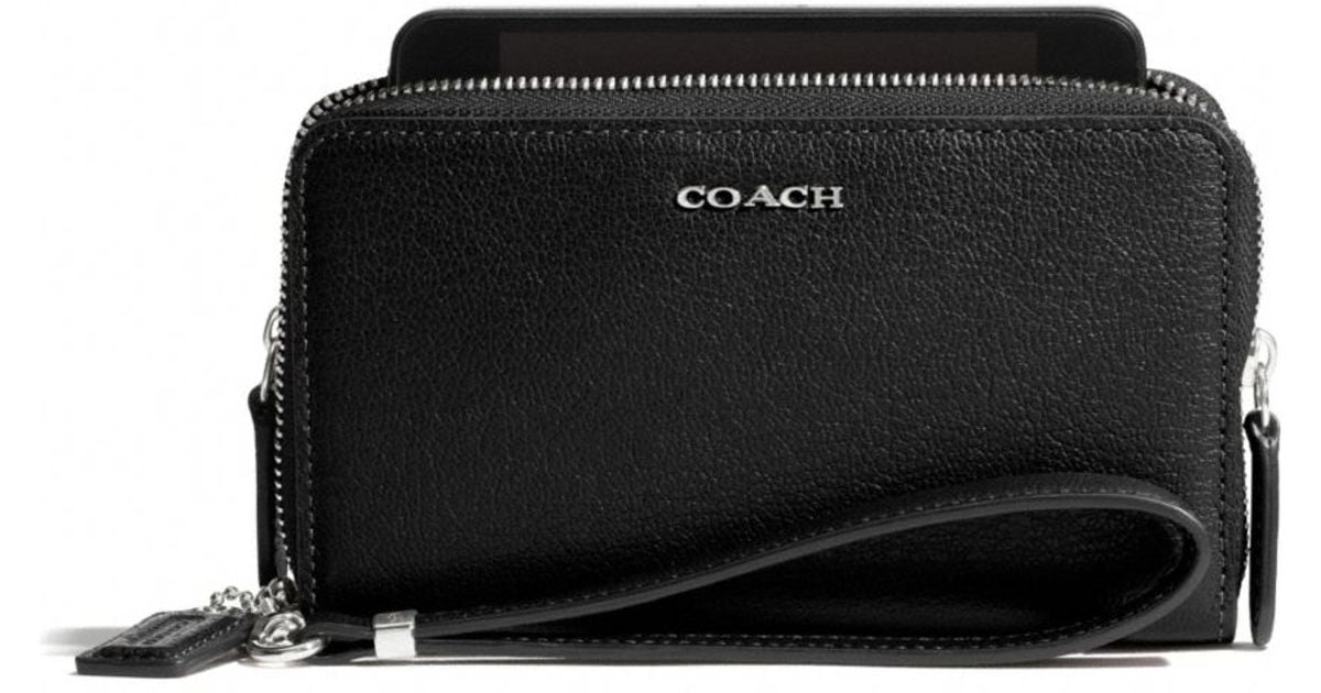 COACH Madison Leather Double Zip Phone Wallet in Silver/Black (Black