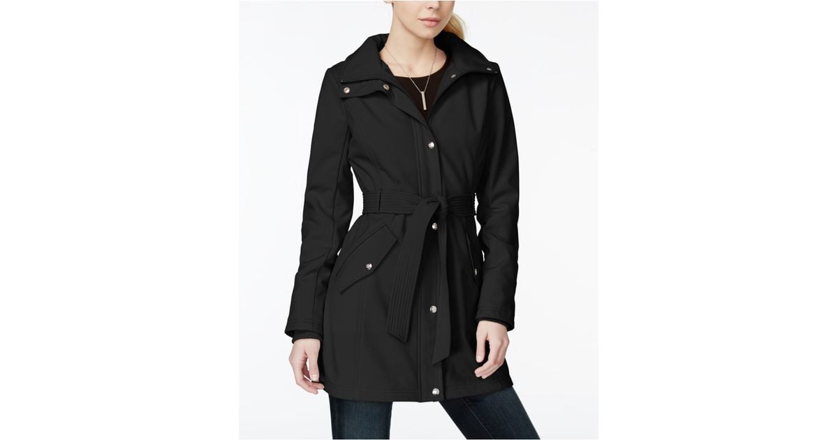Jessica Simpson Water-resistant Hooded Soft Shell Raincoat in Black | Lyst