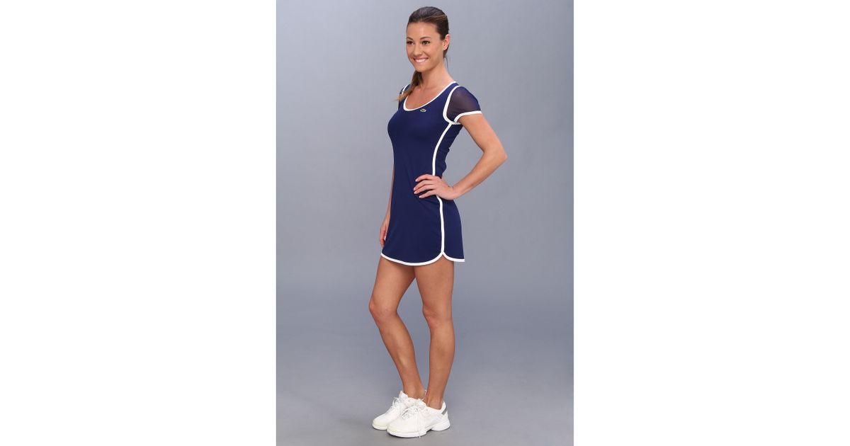 Lyst Lacoste Mesh Short Sleeve Tennis Dress In Blue