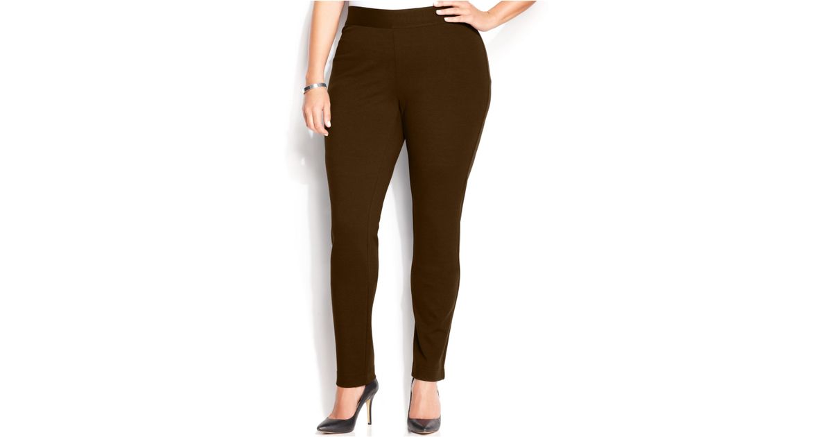 I.n.c. International Concepts Women's Pull-On Ponte Lace-Up-Cuff Skinny  Pants, Created for Macy's