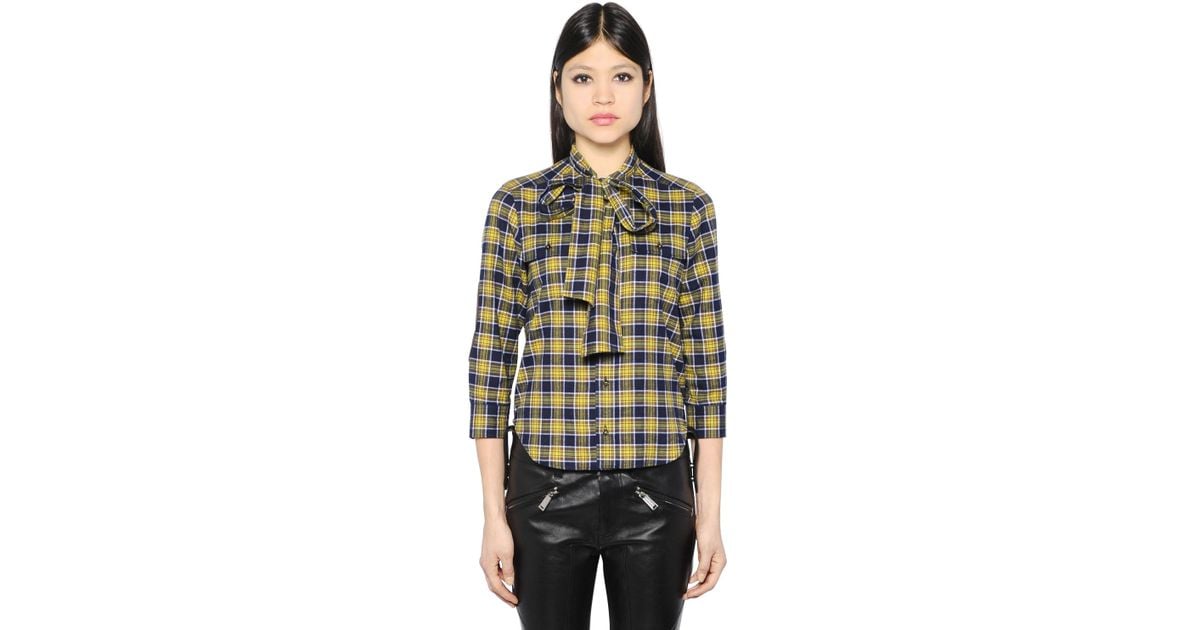 Womens scarf and glove set in yellow yellow//blue plaid
