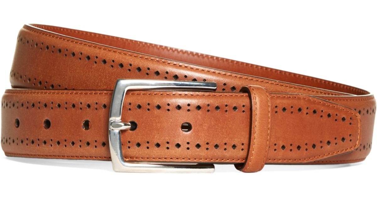 Brooks brothers Leather Perforated Belt in Brown for Men (Cognac