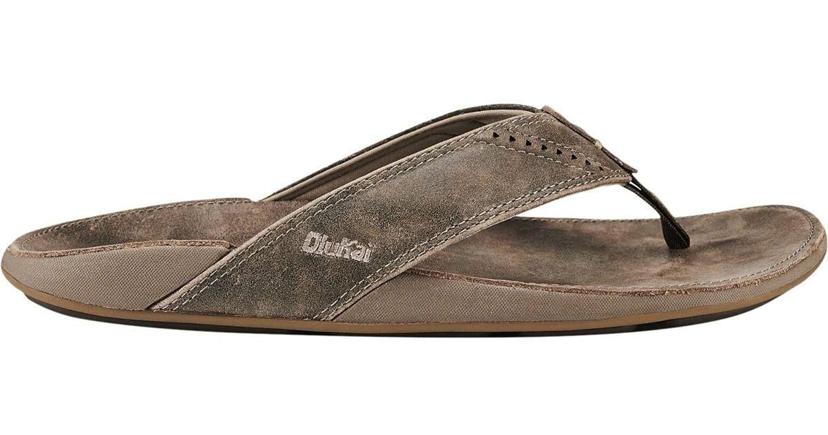 Olukai Leather Nui Flip Flop in Brown for Men - Lyst