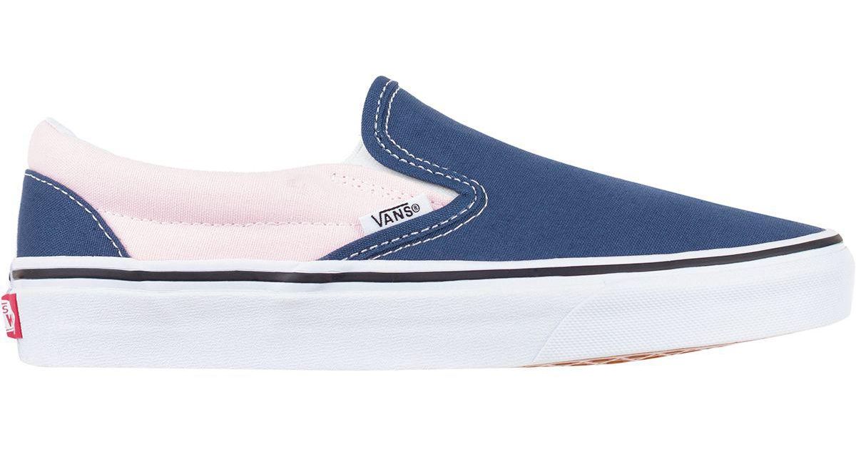 blue and pink vans slip ons