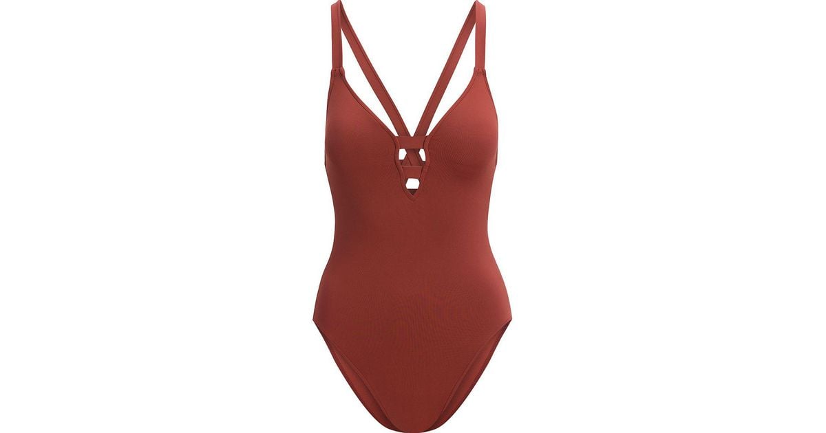 Seafolly Synthetic Active Deep V Maillot Onepiece Swimsuit in Burnt