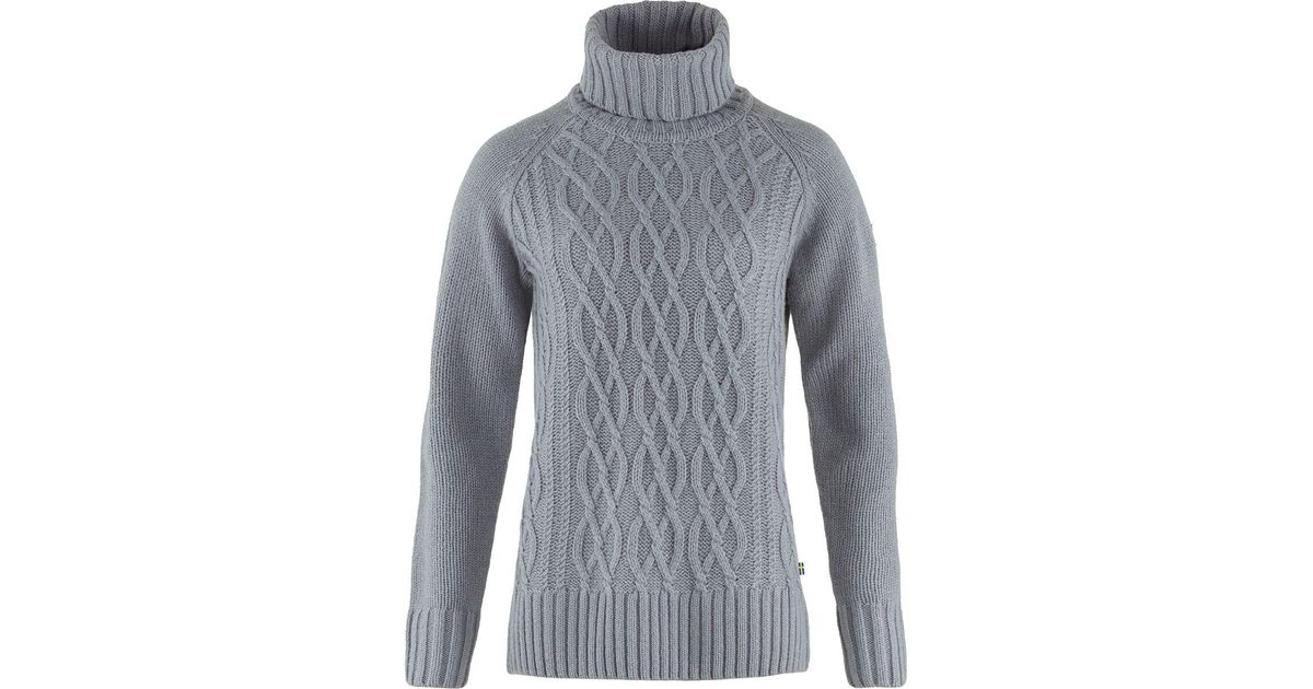 Fjallraven Wool Ovik Cable Knit Roller Neck Sweater in Flint Grey (Blue ...
