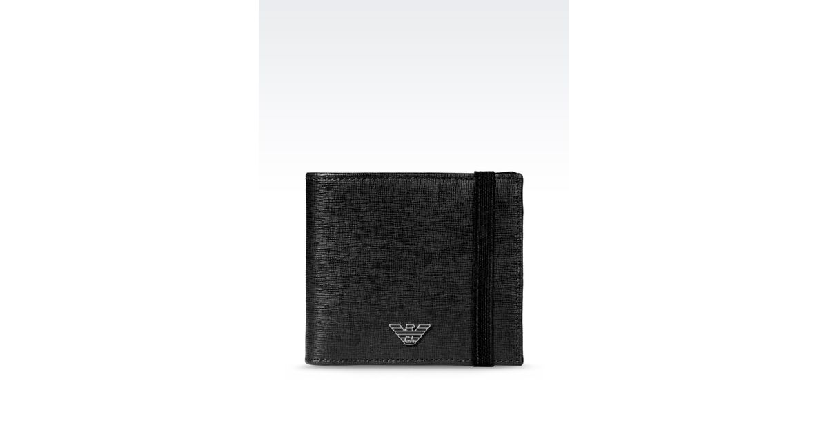 Emporio Armani Bi-Fold Wallet In Saffiano Calfskin With Elastic in Black  for Men - Lyst
