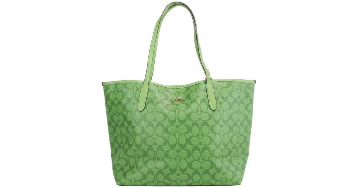 COACH (ca157) Neon Green Signature Coated Canvas City Tote Shoulder