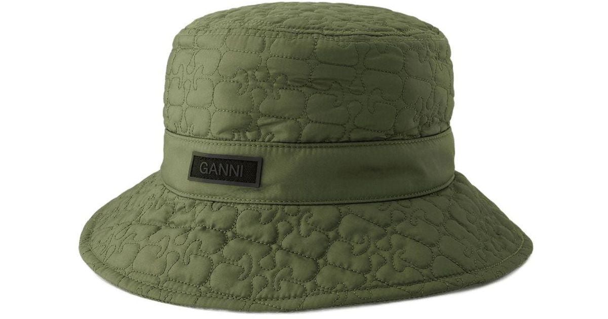 Ganni Quilted Tech Bucket Hat Synthetic in Green | Lyst display picture 1
