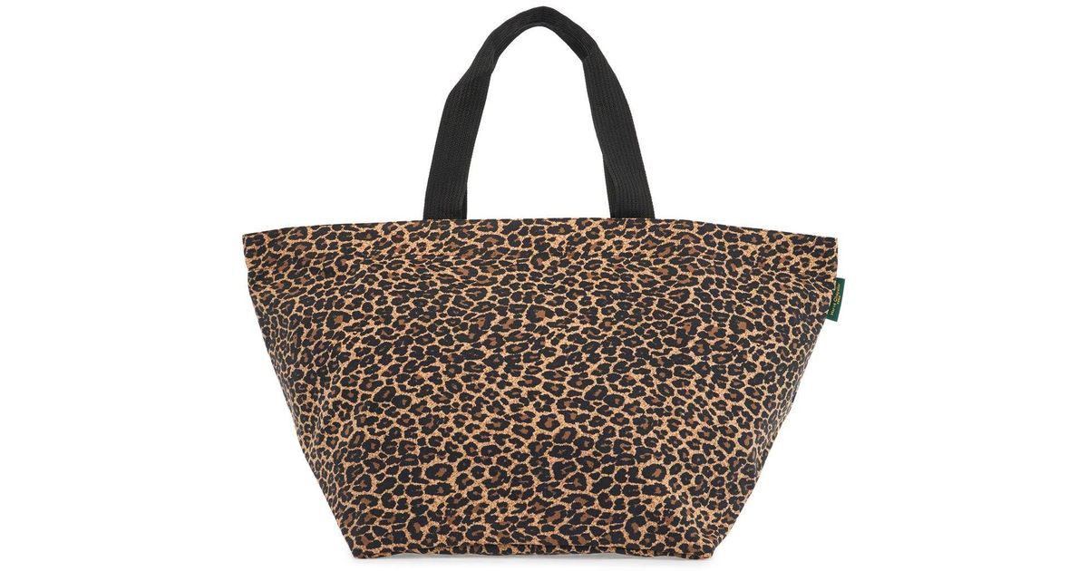 Herve Chapelier Leopard Print Xl Square Bottom Tote Bag in Brown