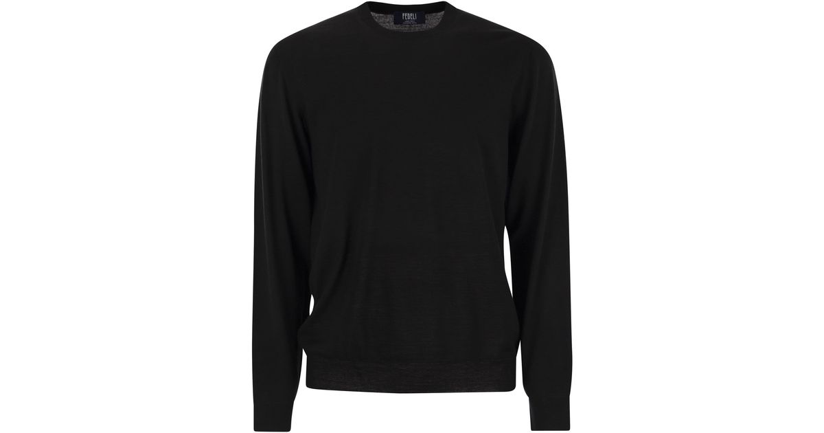 Fedeli Argentina Crew Neck Sweater in Black for Men | Lyst