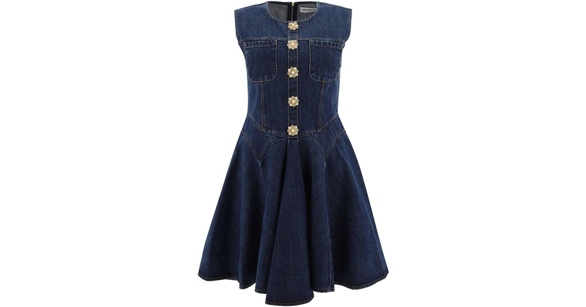 white christmas dresses Self-Portrait Denim Broderie Mini Dress in Blue main image 0