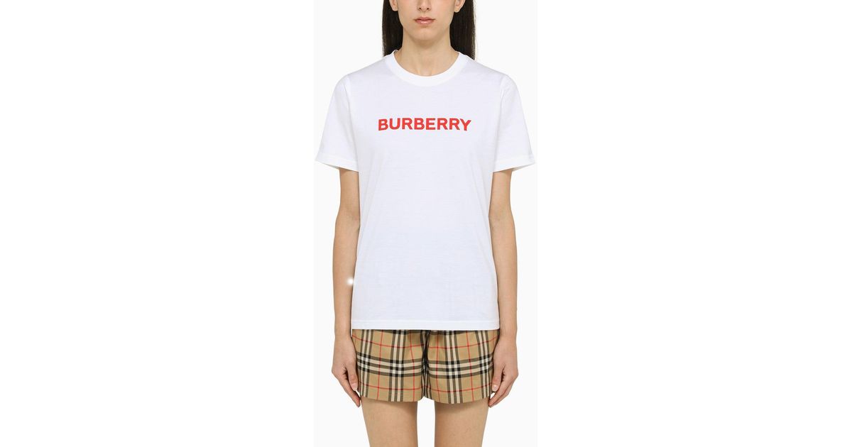 Burberry White/red Crew Neck T Shirt | Lyst