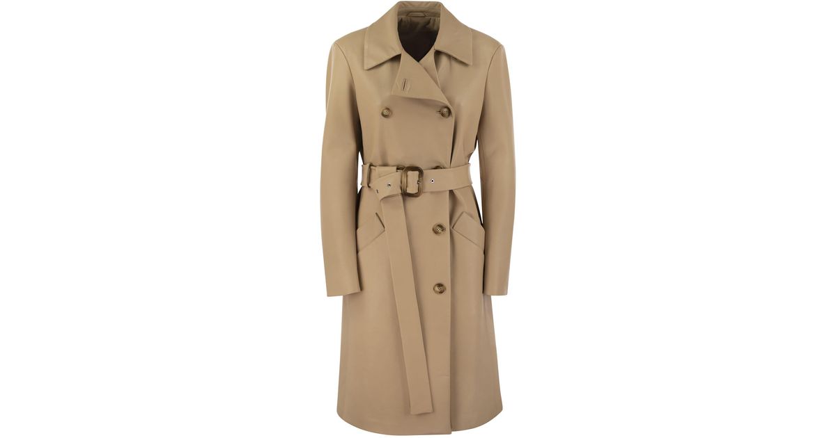 Sportmax Giostra Nappa Leather Trench Coat in Natural | Lyst
