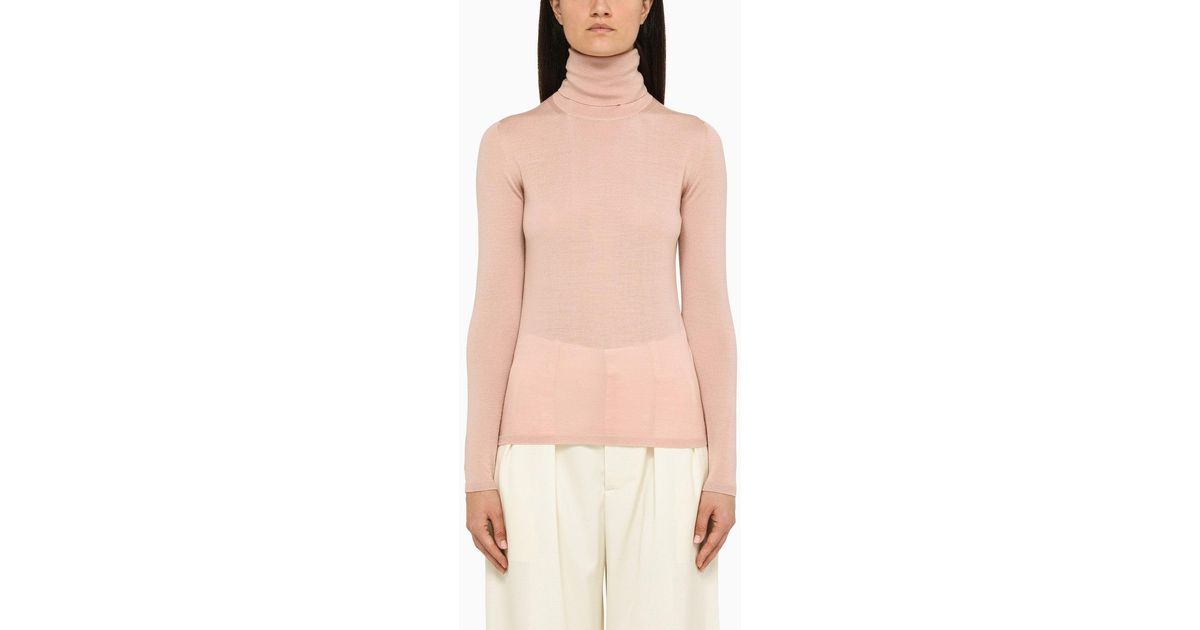 Max Mara Pink Wool Turtleneck Sweater | Lyst