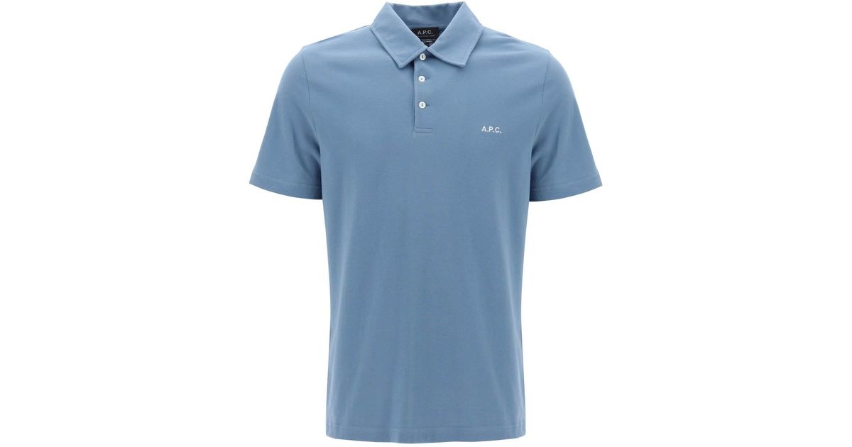 A.P.C. Austin Polo Shirt With Logo Embroidery in Blue for Men Lyst