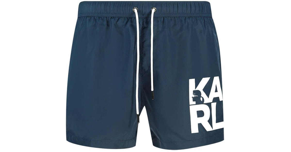 Karl Lagerfeld Synthetic Block Logo Navy Blue Swim Shorts for Men Lyst UK