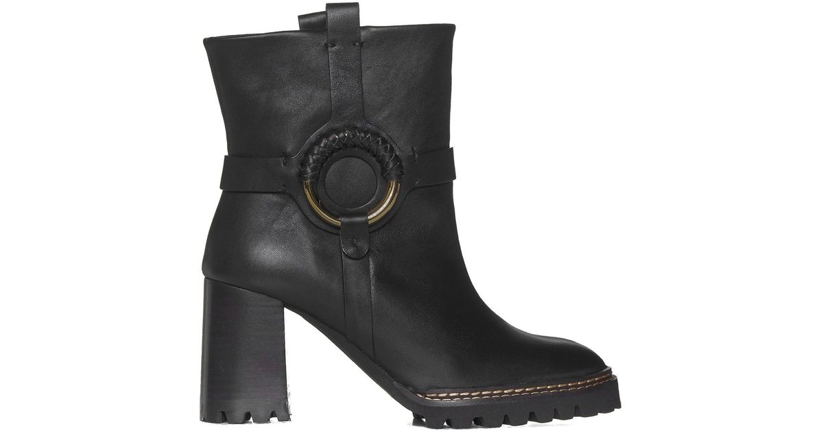See By Chloé Hana Leather Boots in Black | Lyst UK